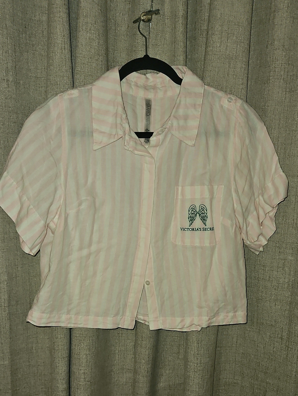 Victoria's Secret Pink & White Striped Cropped Button-Up Shirt